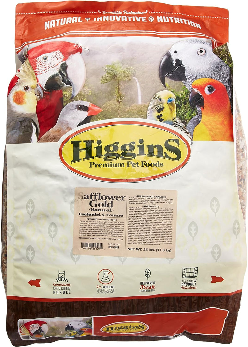 Higgins Safflower Gold Natural Food for Conure and Cockatiel 25lbs.