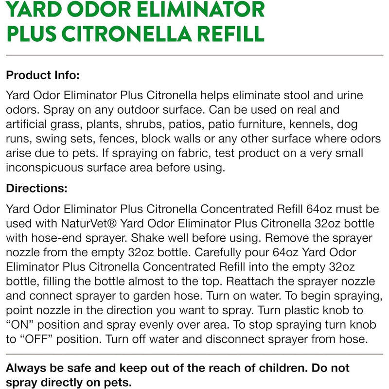 NaturVet Yard Odor Eliminator Plus Citronella Refill 64oz.