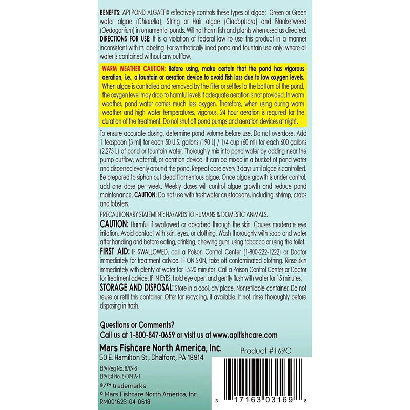 API Pond Algaefix Algae Control Solution 1 Gallon API