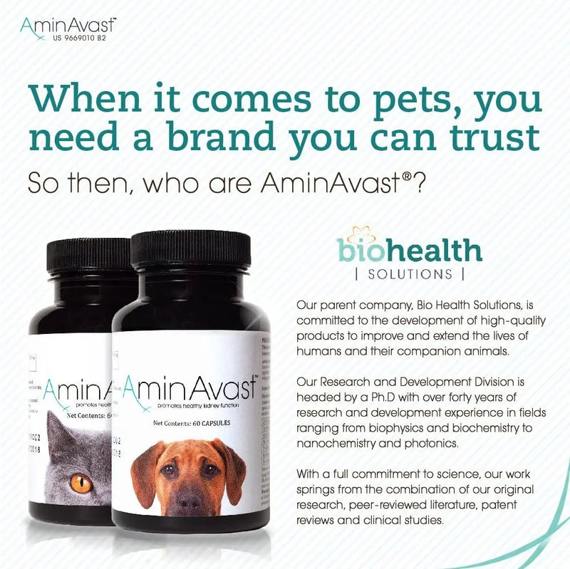 AminAvast Healthy Kidney Function for Cats and Dogs 60 Capsules 1000mg AminAvast