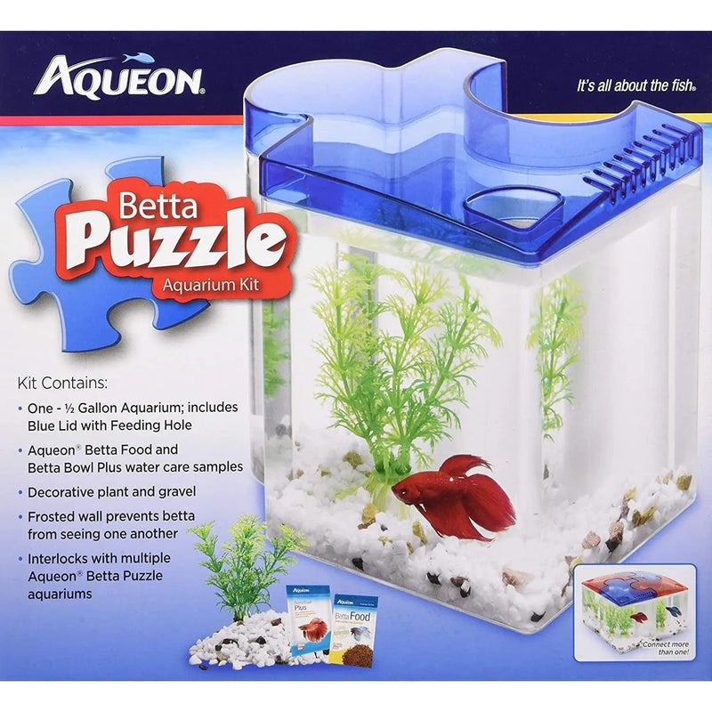 Aqueon Betta Puzzle Half Gallon Aquarium Kit Blue Aqueon