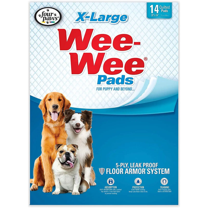 Four Paws Wee-Wee Pads 14 Pack Extra Large White 28" x 34" x 0.1 Four Paws