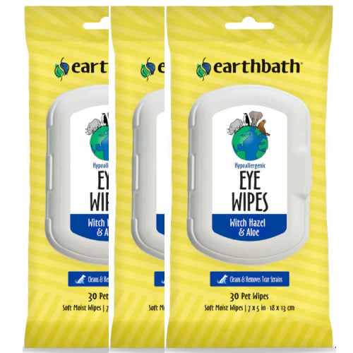 Earthbath Eye Wipes Witch Hazel and Aloe Travel Size for Pets 30 Wipes 3PCK