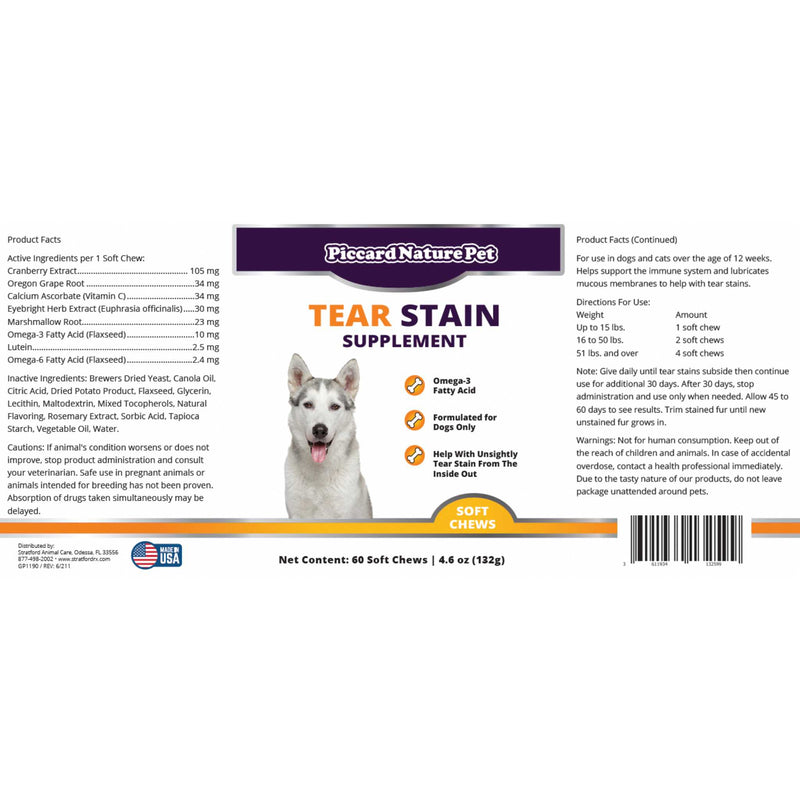 PiccardNaturePets Tear Stain Supplement with Lutein for Dogs 60ct PiccardNaturePets