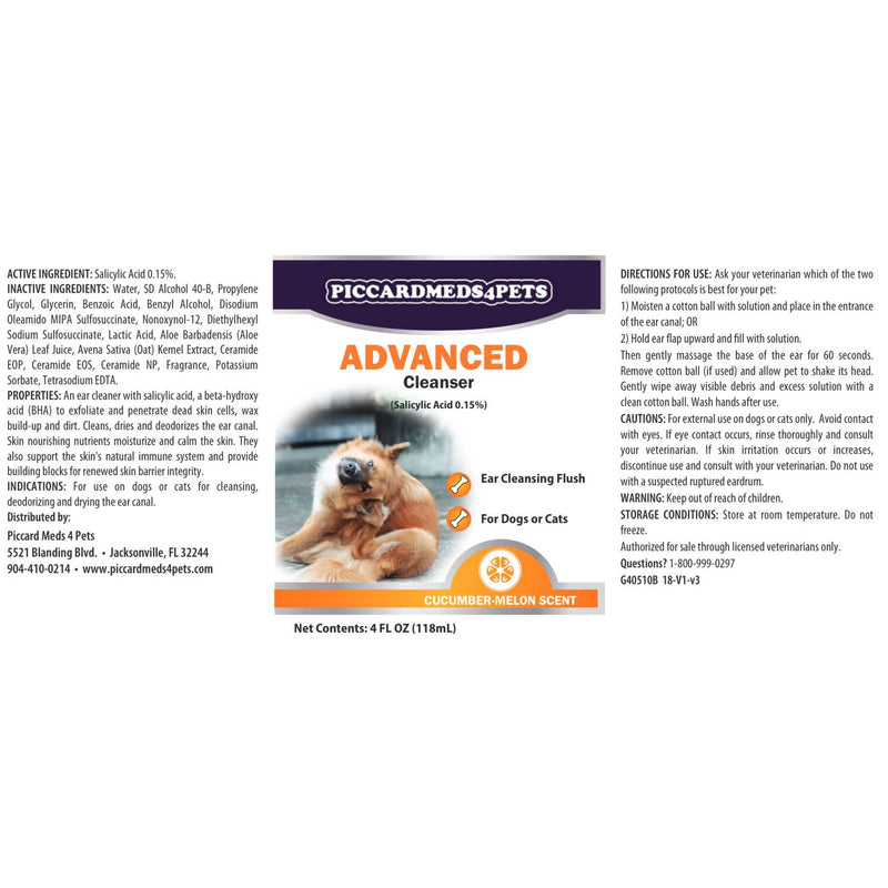 Piccardmeds4pets Advanced Ear Wash Cleaner Solution with Salicylic Acid 4 oz. Piccard Meds 4 Pets