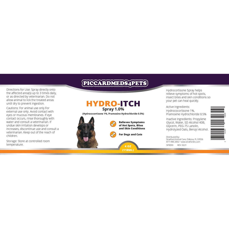 Piccardmeds4pets Hydro-Itch Spray 1.0 % for Dogs Cats & Horses 4oz. Piccard Meds 4 Pets