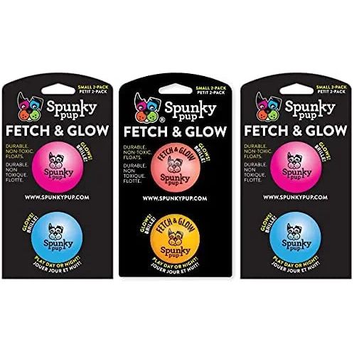 Spunky Pup Fetch and Glow Ball Dog Toy for SM Dogs 2PCK, Assorted Piccard Pet Supplies