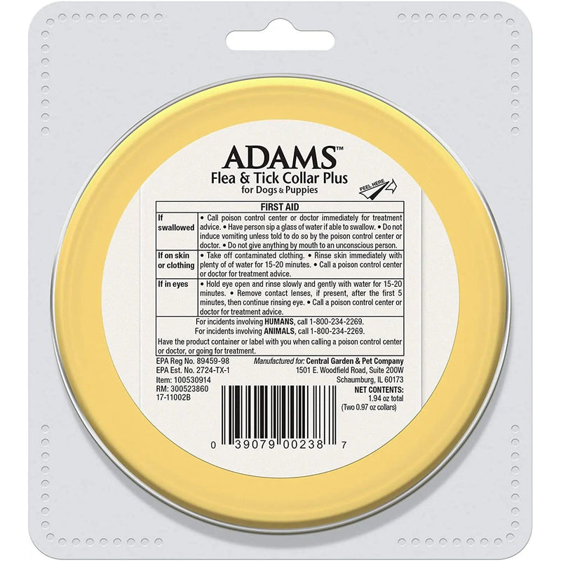 Adams Flea & Tick Collar Plus for Dogs & Puppies 2CT Adams