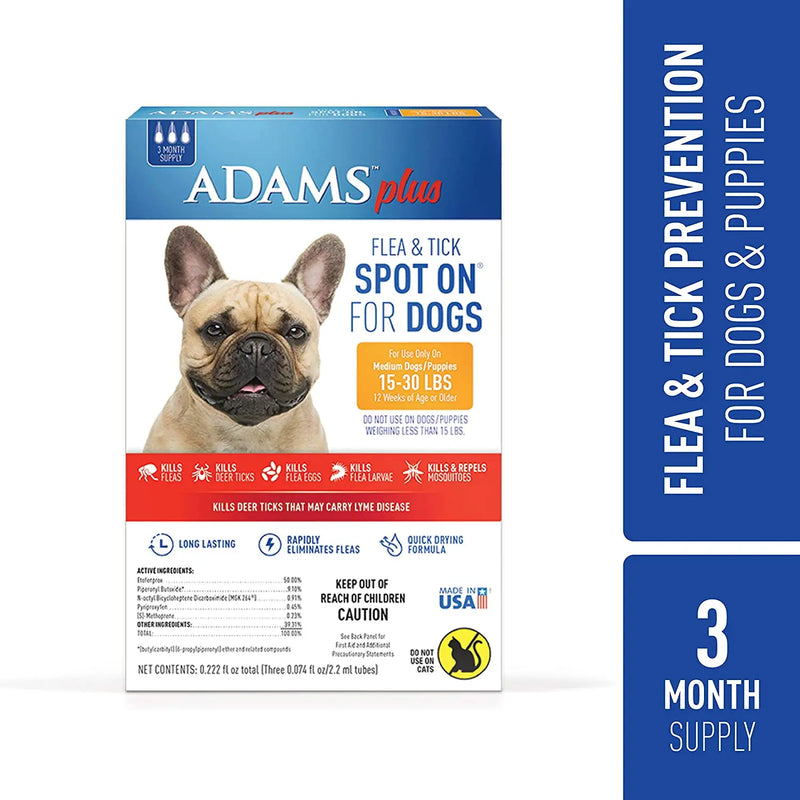 Adams Plus Flea and Tick Spot On for Medium Dogs 15-30 lbs. Adams