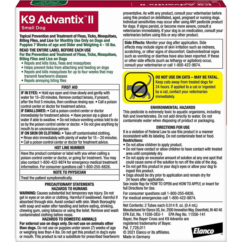 Bayer K9 Advantix II Flea Topical Treatment Under 10 lbs. 2-Pack Bayer