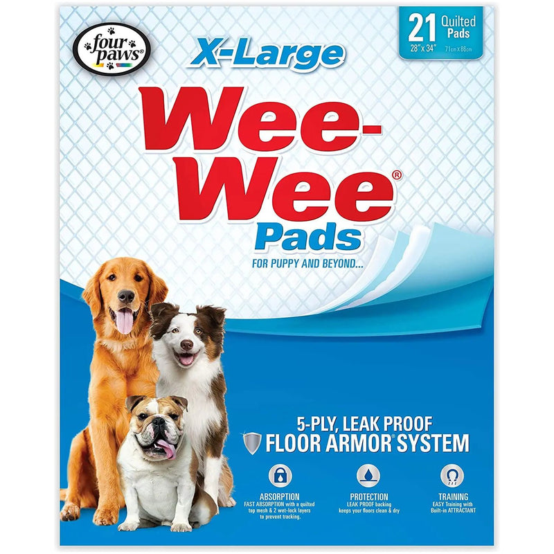 Four Paws Wee-Wee Pads 21 Pack Extra Large White 28" x 34" x 0.1 Four Paws
