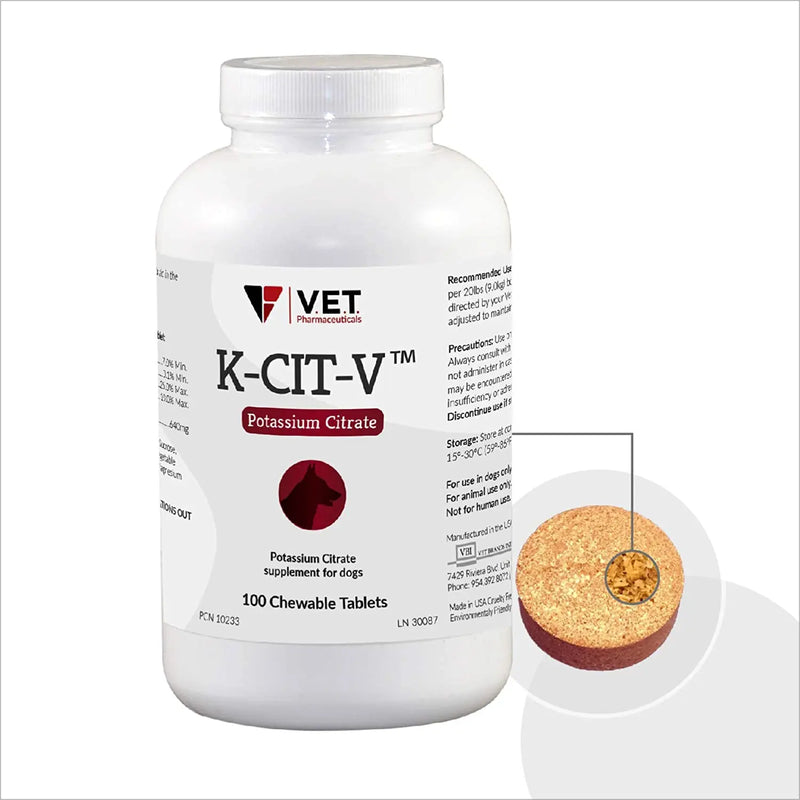 K-Cit-V Chewable Potassium Citrate Supplement Tablets Dogs 100CT V.E.T. Pharmaceuticals