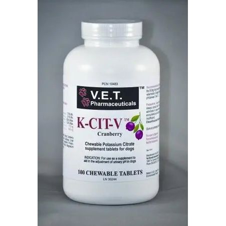 K-Cit-V Potassium Citrate Plus Cranberry Chew for Dogs 100 Tabs V.E.T. Pharmaceuticals
