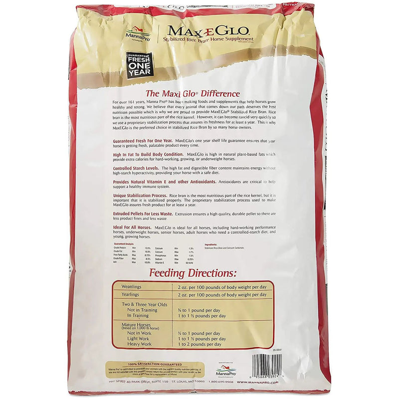 Manna Pro Max-E-Glo Rice Bran Pellet Supplement for Horses 40lbs. Manna Pro