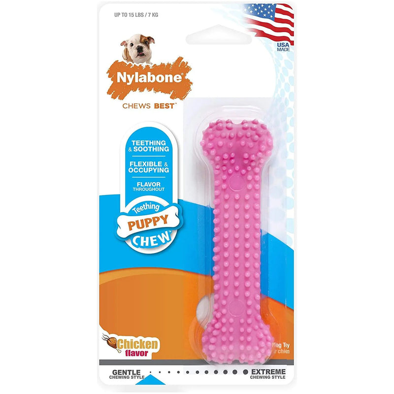 Nylabone Puppy Chew Teething Bone Dental Toys Pink, Petite Nylabone