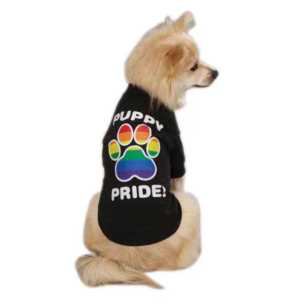 Puppy Pride Dog T-Shirt w/Rainbow Paw Logo Apparel Black XXS-XL Piccardmeds4pets.com