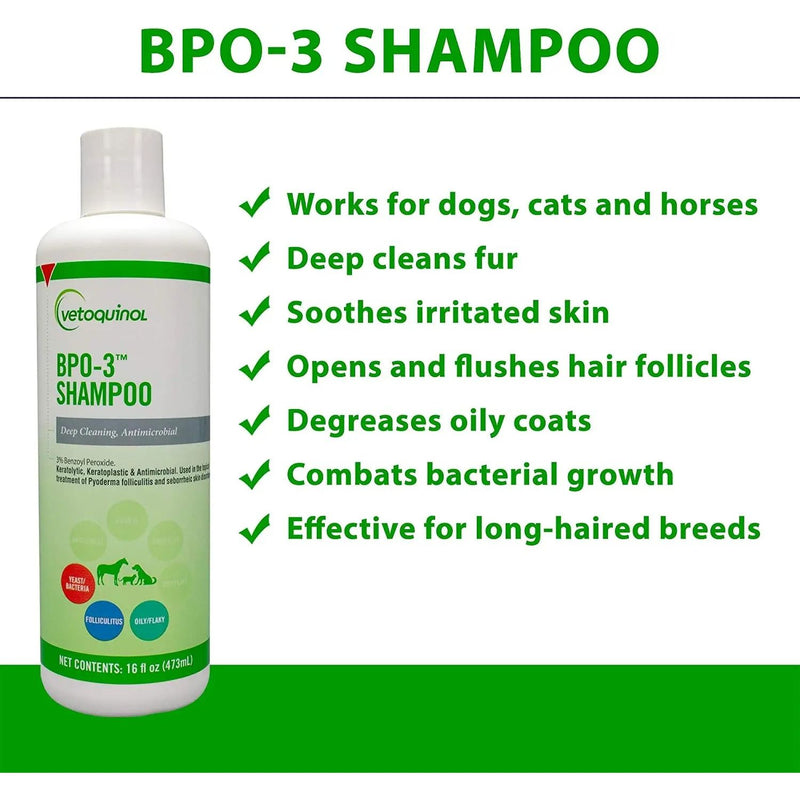 Vetoquinol BPO-3 Medicated Antibacterial Pet Shampoo for Cat Dog Horses 16 oz. Vetoquinol