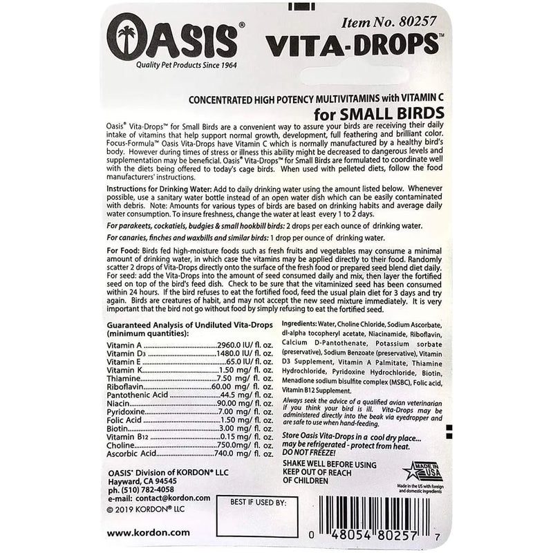 Vita Drops High Potency Vitamins for Caged Birds with Extra Vitamin C 2 oz. Oasis