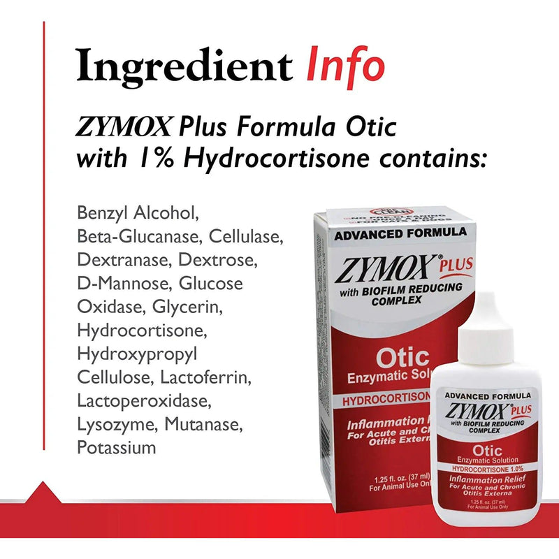 ZYMOX Plus Otic-HC Formula Enzymatic Solution Hydrocortisone 1% 1.25 oz. ZYMOX