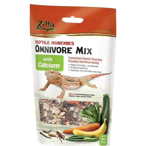 Zilla Reptile Munchies Omnivore Nutritional Mix Food with Calcium 4 oz. Central Aquatics