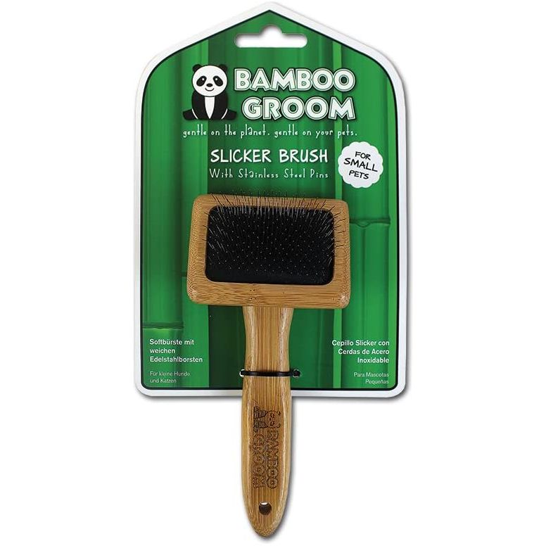 Bamboo Groom Slicker Brush with Stainless Steel Pins for Pets, Small Pet Adventures Worldwide